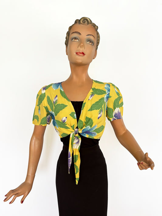 Vintage Hawaiian Tie-Front Bolero | S