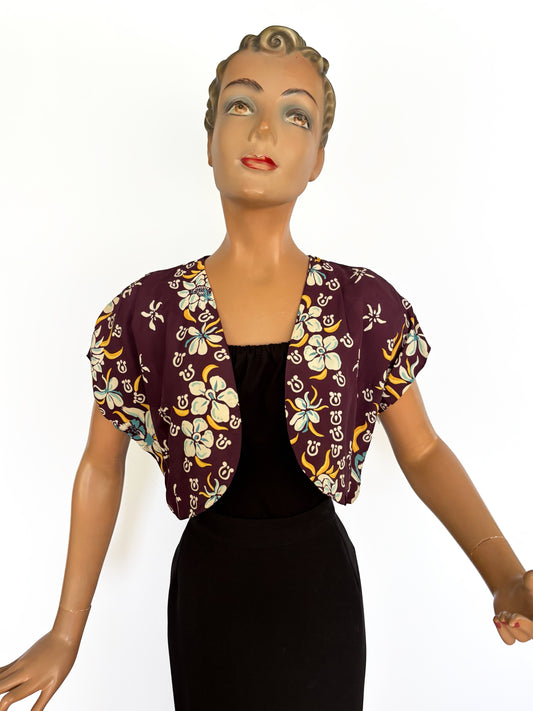1940s/1950s Hoaloha Cold Rayon Hawaiian Bolero | L/XL