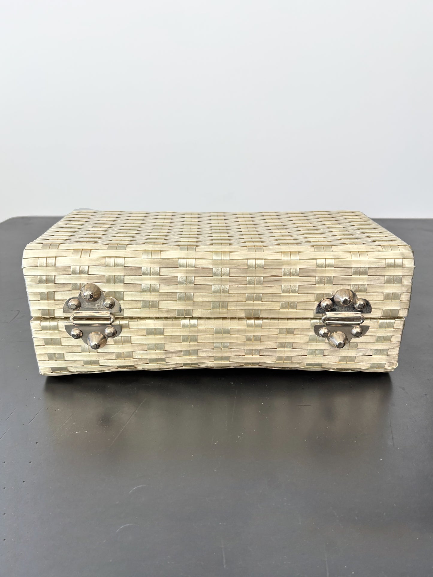 1950s Pearlized Silver Box Bag With Lucite Handles