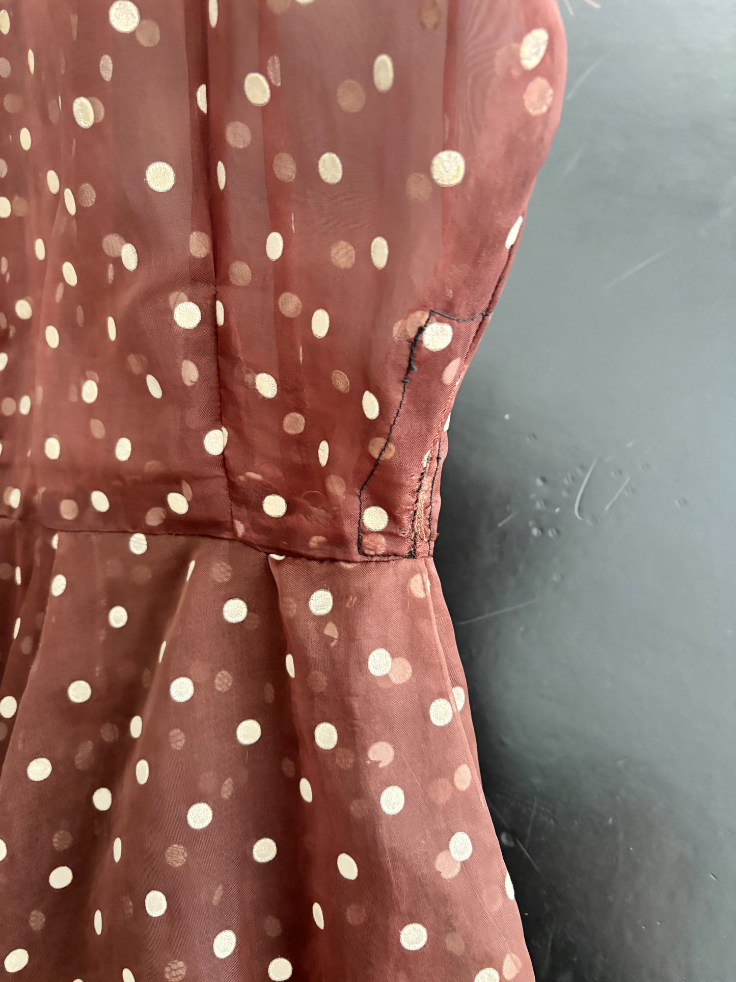 S | 1950s Organza with Polkadot Flock Print Dress