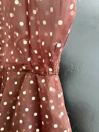 S | 1950s Organza with Polkadot Flock Print Dress