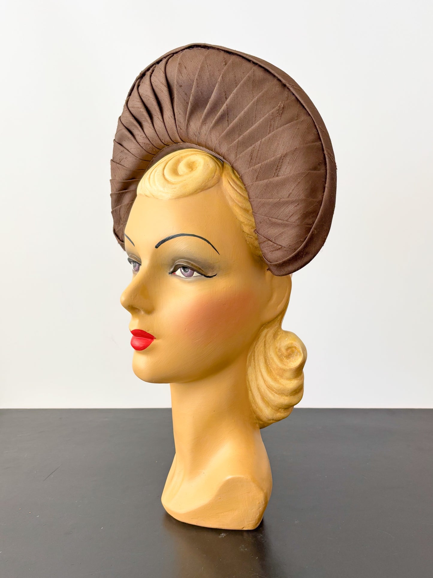 1940s Brown Silk Shantung Halo Headpiece