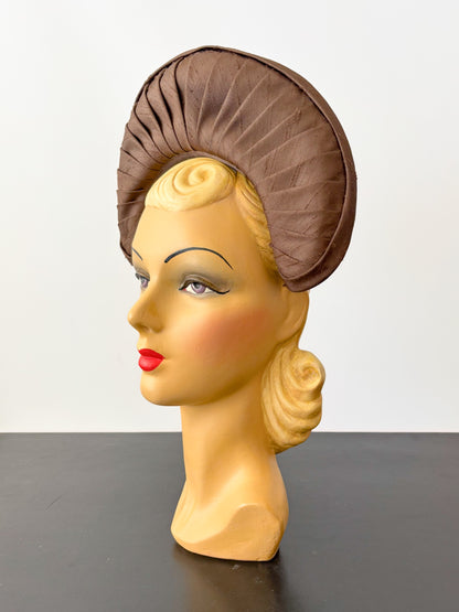 1940s Brown Silk Shantung Halo Headpiece
