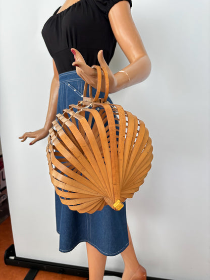 1940s Large Foldable Bamboo Handbag