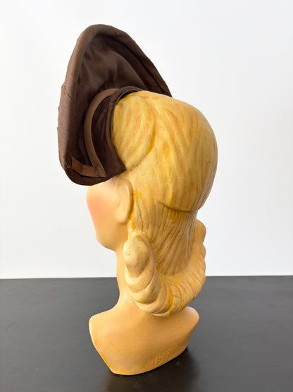 1940s Brown Silk Shantung Halo Headpiece