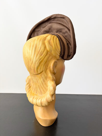 1940s Brown Silk Shantung Halo Headpiece