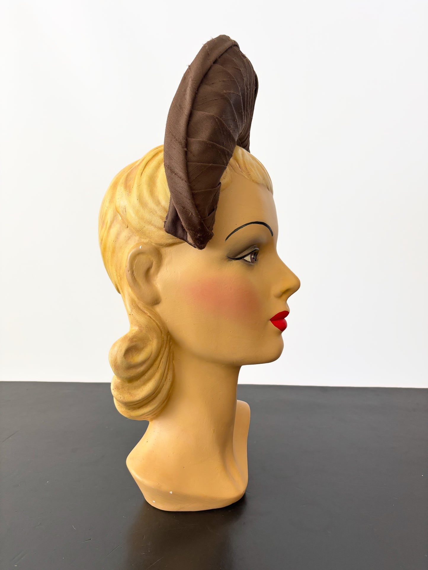 1940s Brown Silk Shantung Halo Headpiece