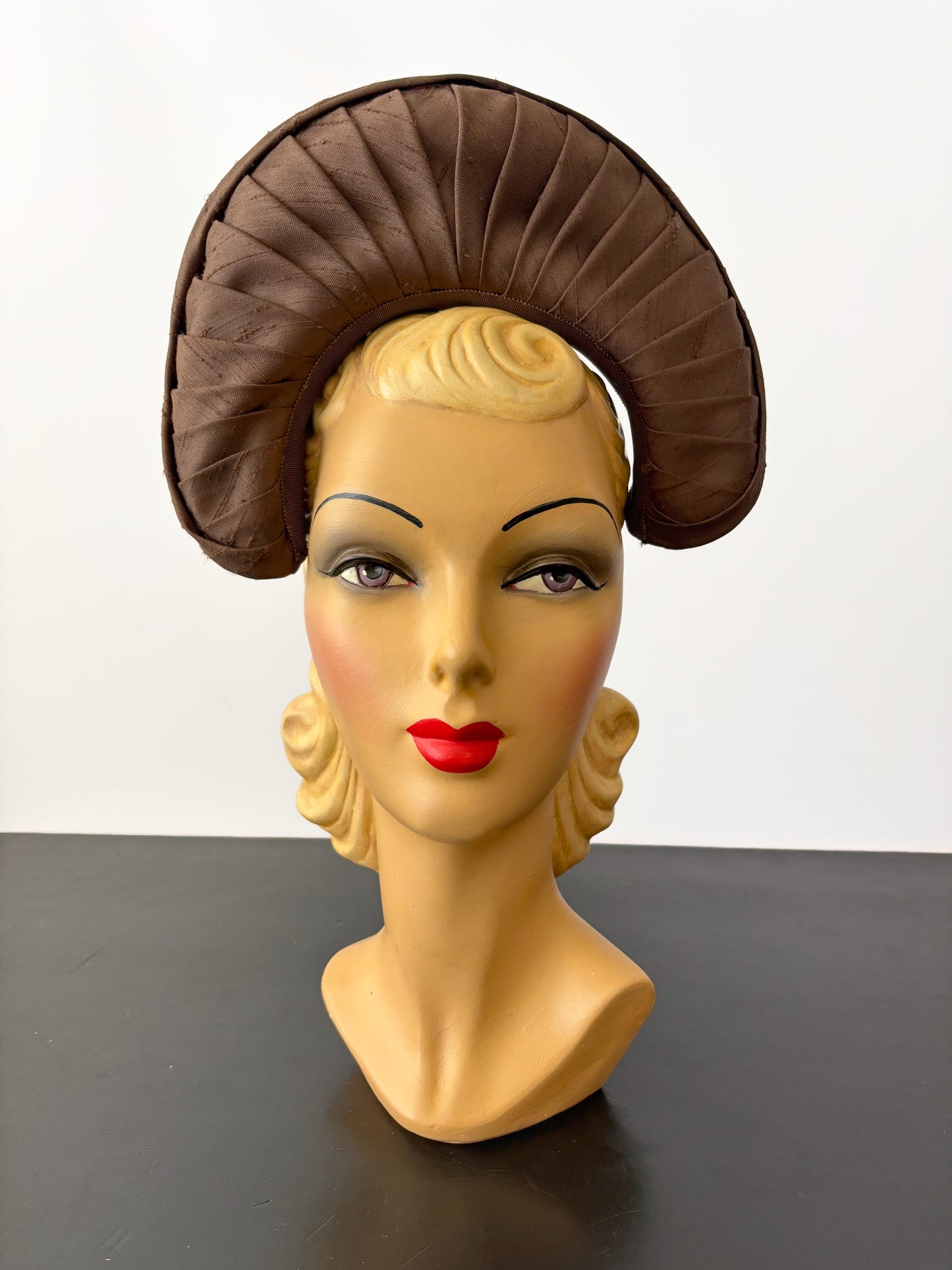 1940s Brown Silk Shantung Halo Headpiece