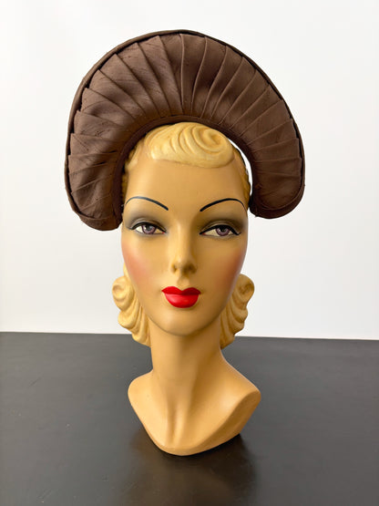 1940s Brown Silk Shantung Halo Headpiece