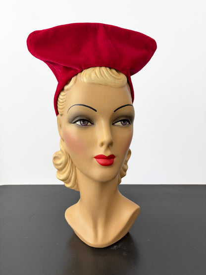 Red Velvet 1940s Style Sculptural Headpiece