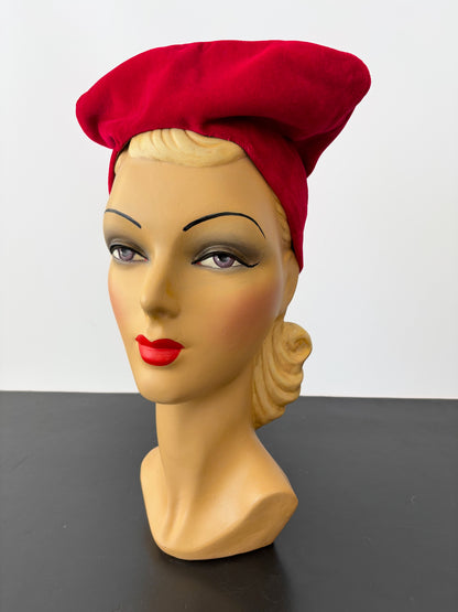 Red Velvet 1940s Style Sculptural Headpiece