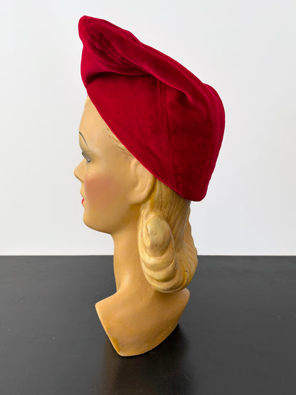 Red Velvet 1940s Style Sculptural Headpiece