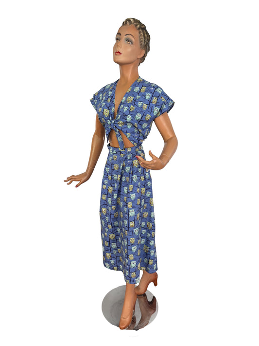 1950s Style Tammi Keefe Owl Novelty Print Dress | Medium