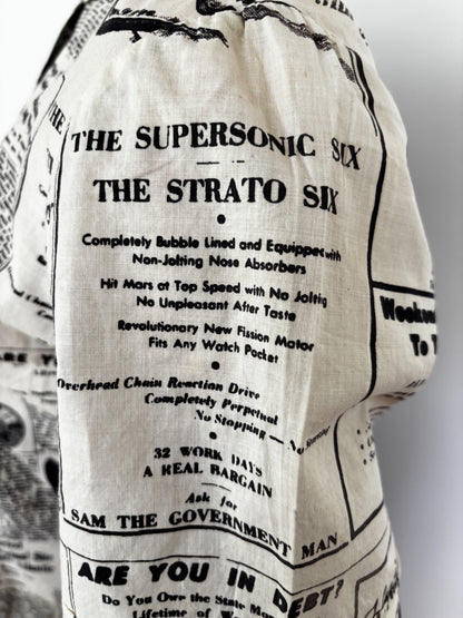 Rare 1950s Sci-Fi Novelty Print Blouse – “Strata Star” Faux Newspaper | Small
