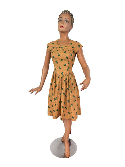 1950s Two Piece Cotton Dress and Jacket Set with Bandstand Print | XS