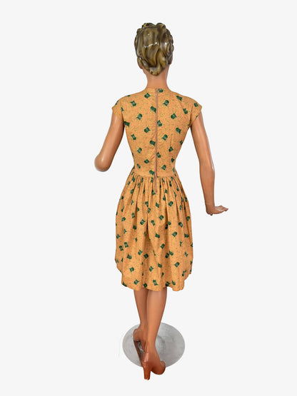 1950s Two Piece Cotton Dress and Jacket Set with Bandstand Print | XS
