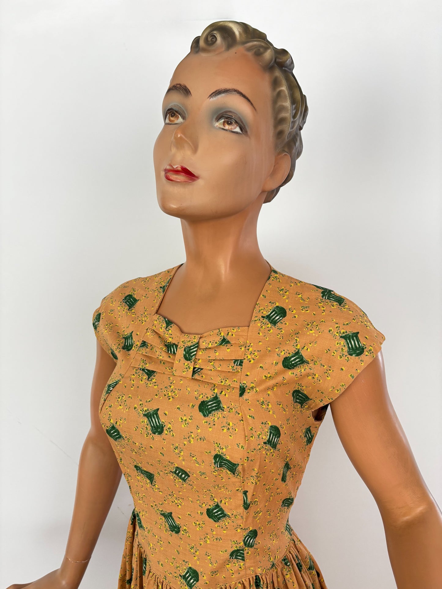 1950s Two Piece Cotton Dress and Jacket Set with Bandstand Print | XS