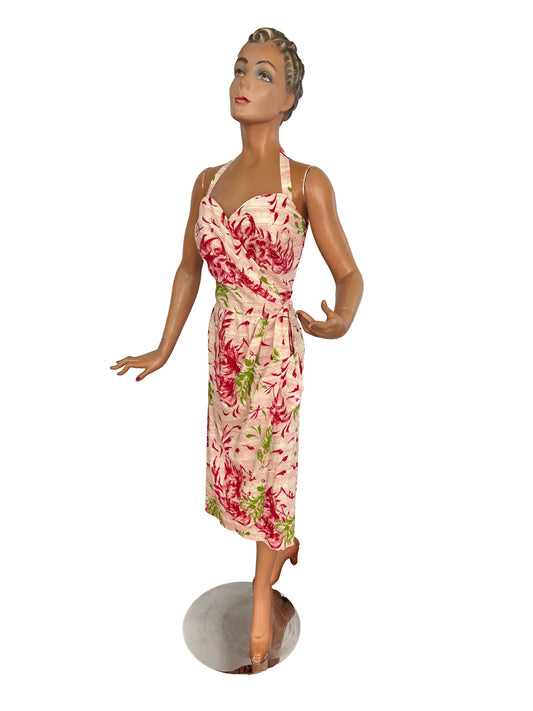 1950s Cotton Hawaiian Sarong Wrap Dress | S/M