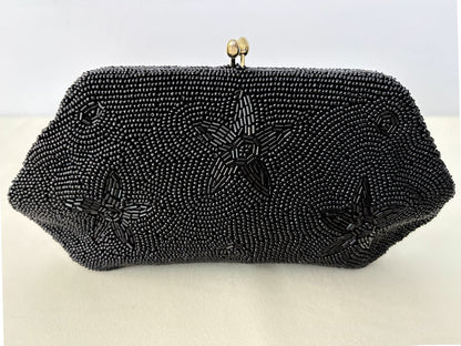1950s Black Beaded Clutch Made In Japan Evening Bag