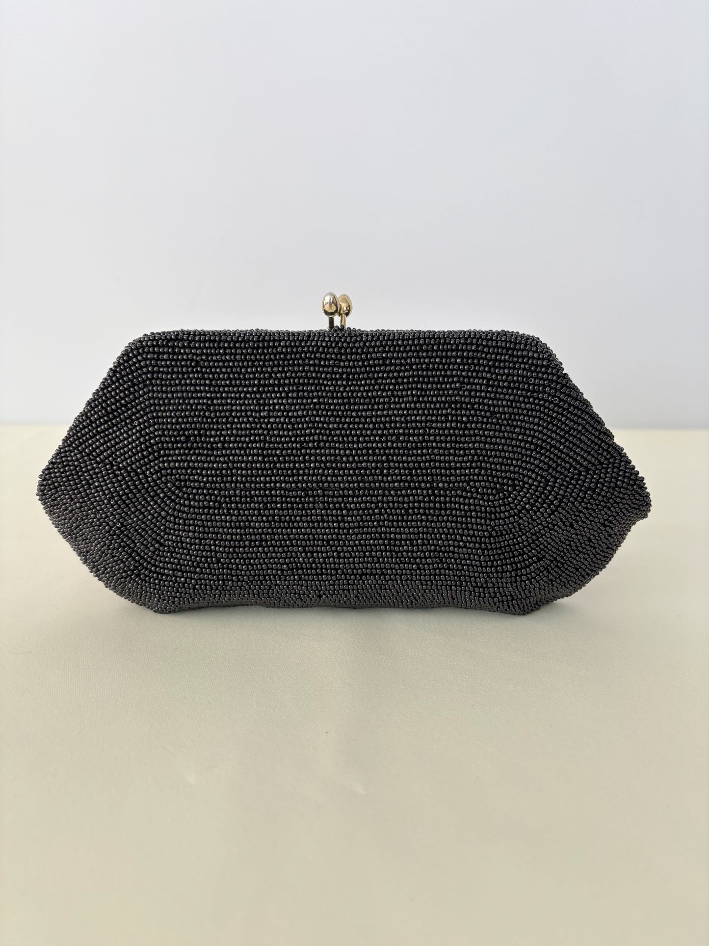 1950s Black Beaded Clutch Made In Japan Evening Bag