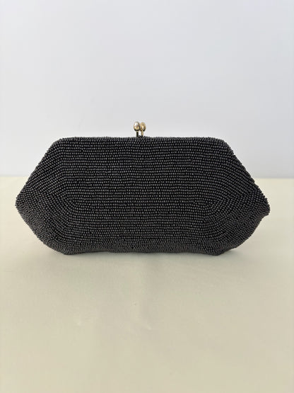 1950s Black Beaded Clutch Made In Japan Evening Bag