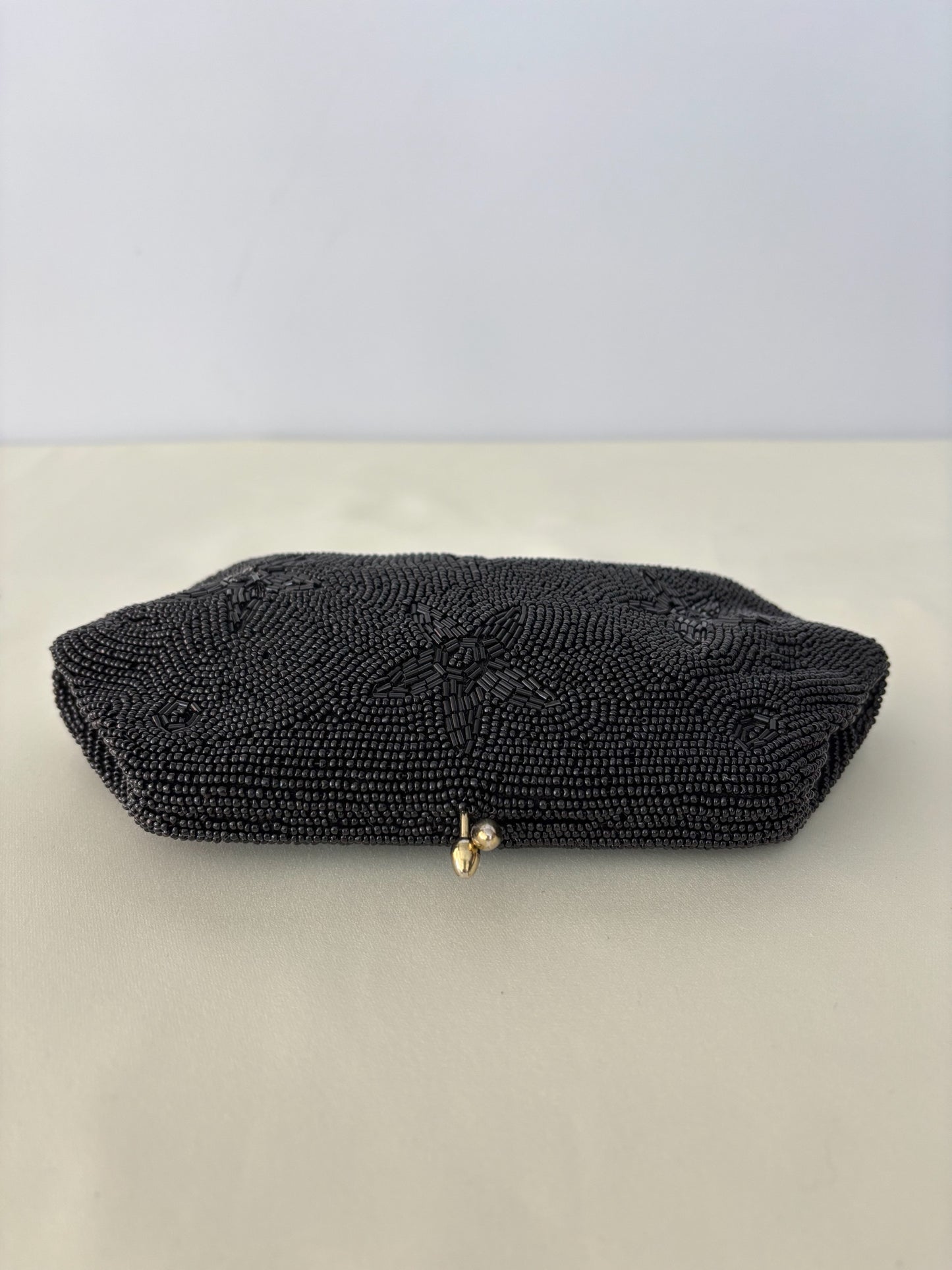1950s Black Beaded Clutch Made In Japan Evening Bag