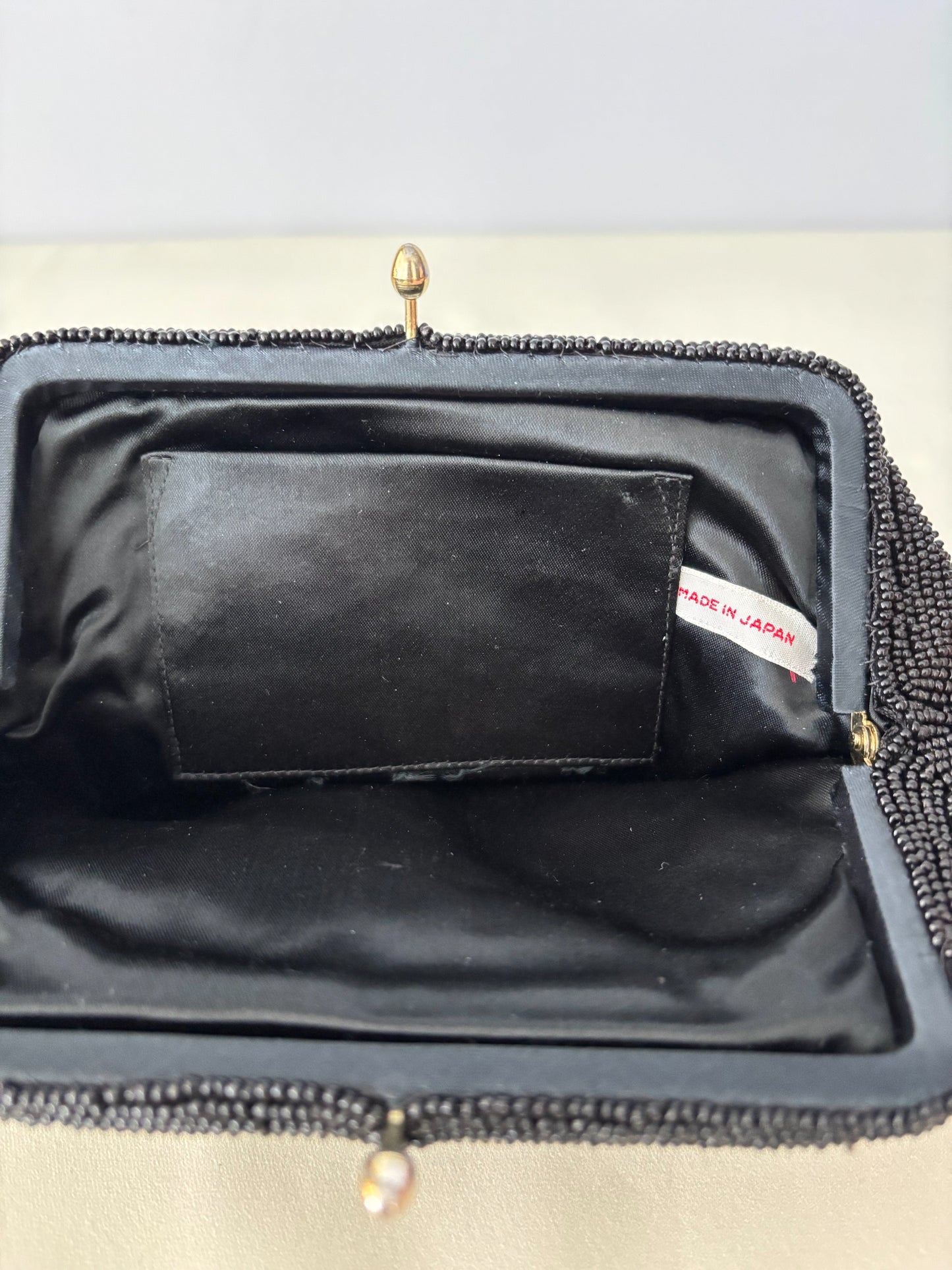1950s Black Beaded Clutch Made In Japan Evening Bag