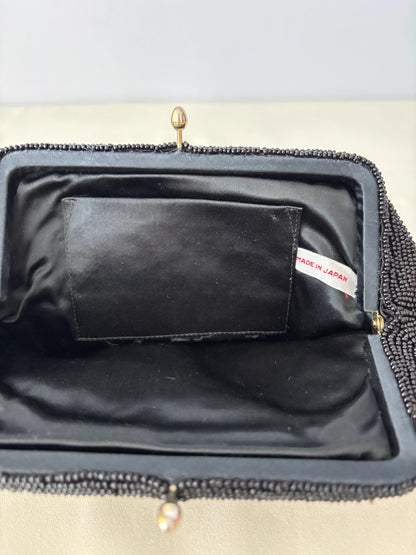 1950s Black Beaded Clutch Made In Japan Evening Bag