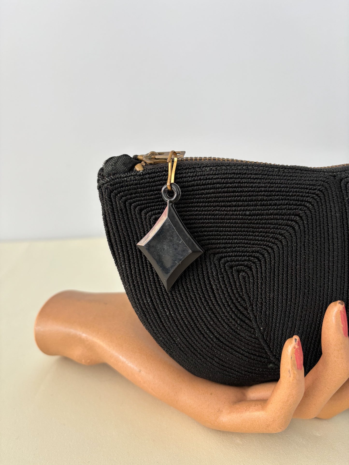 1940s Black Corde Zip Clutch Pouch