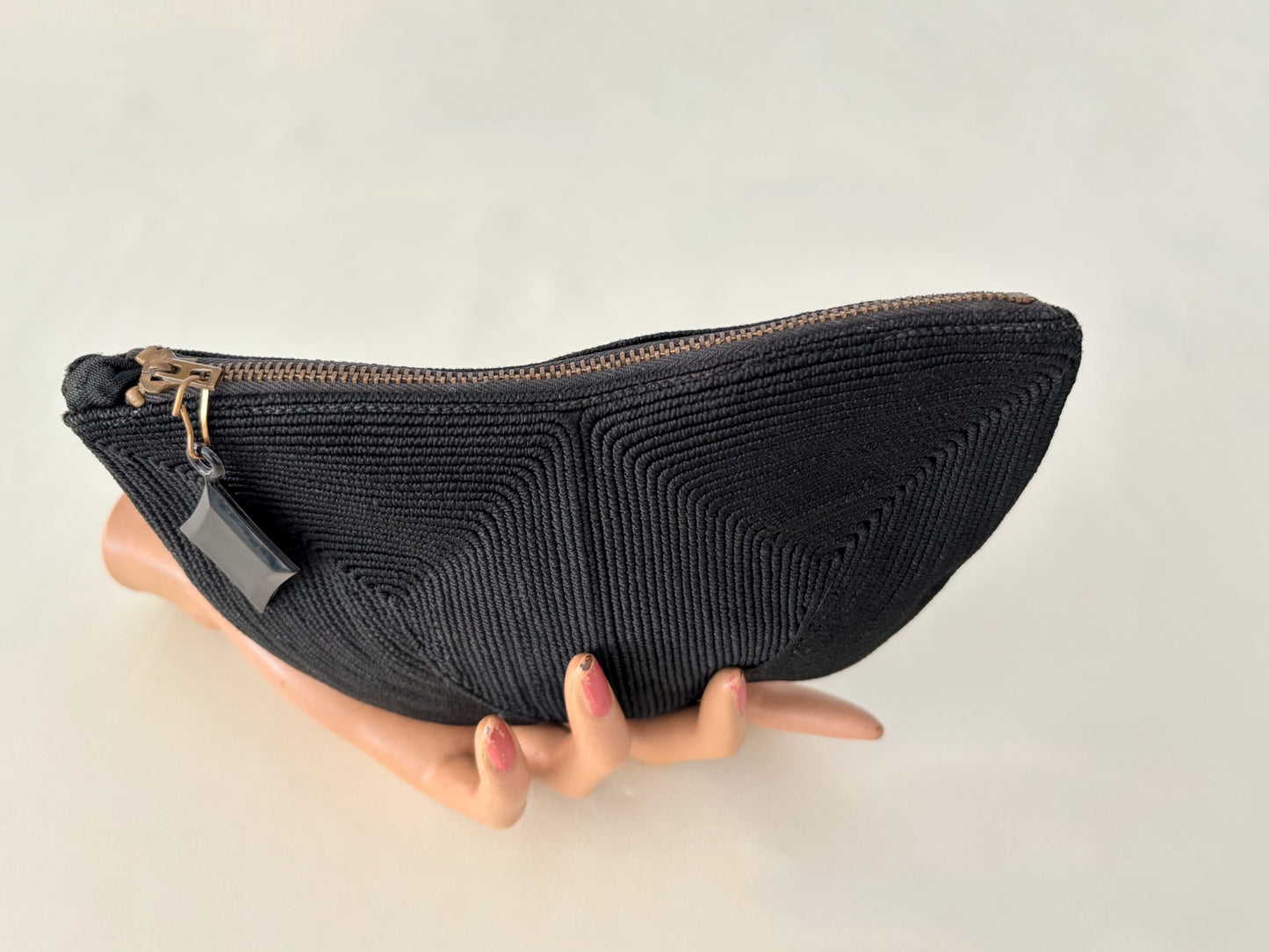 1940s Black Corde Zip Clutch Pouch