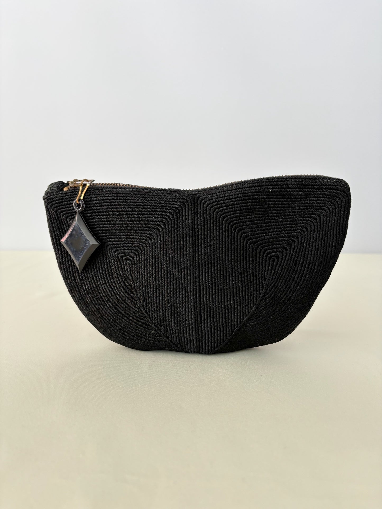 1940s Black Corde Zip Clutch Pouch