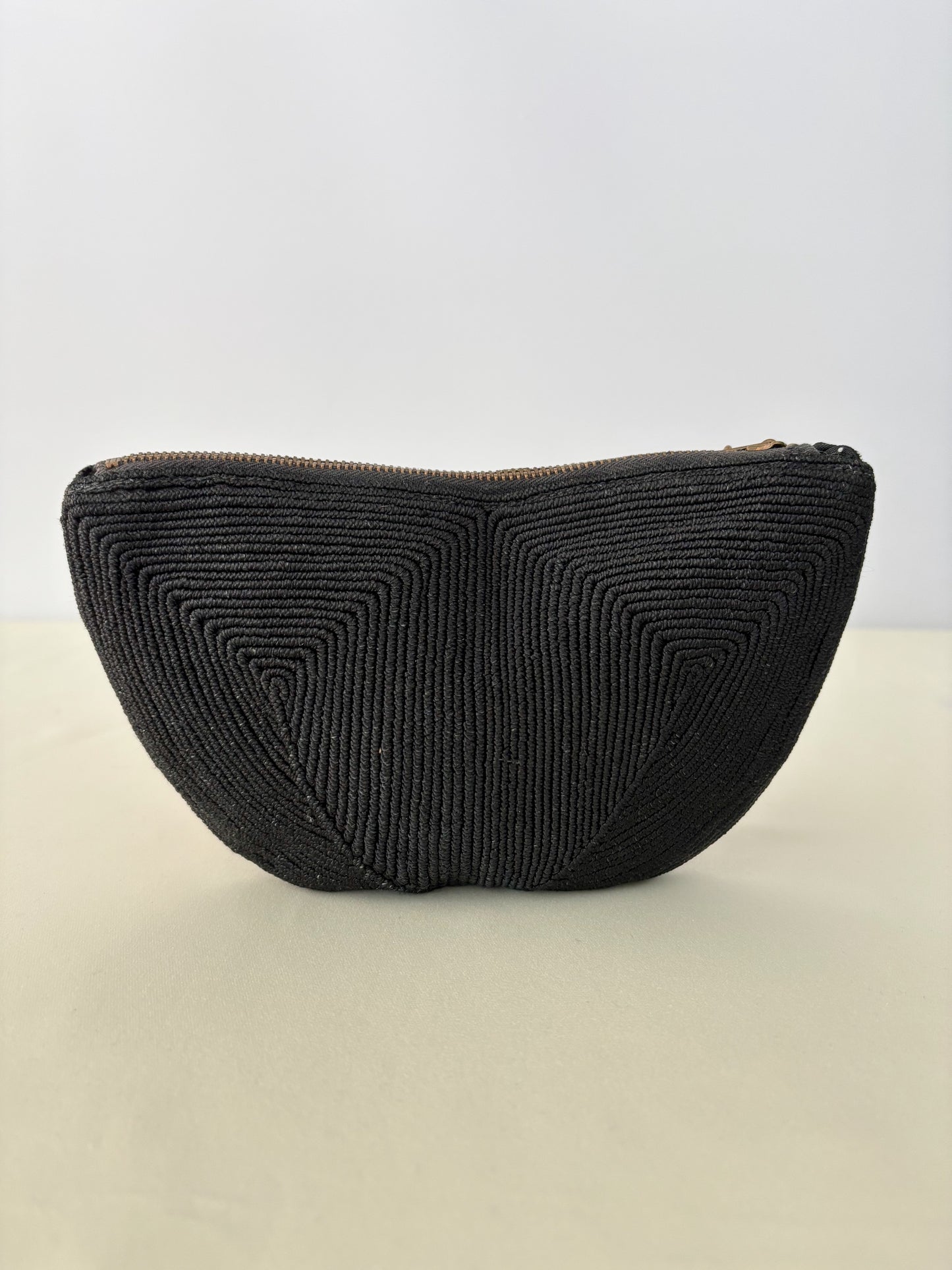 1940s Black Corde Zip Clutch Pouch