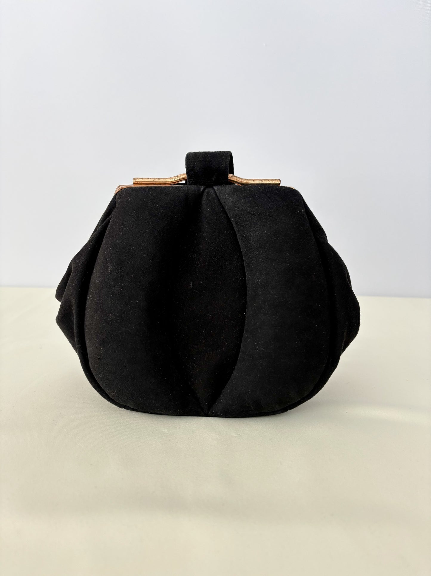 1940s Black Suede Wristlet Evening Bag