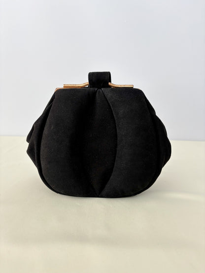 1940s Black Suede Wristlet Evening Bag