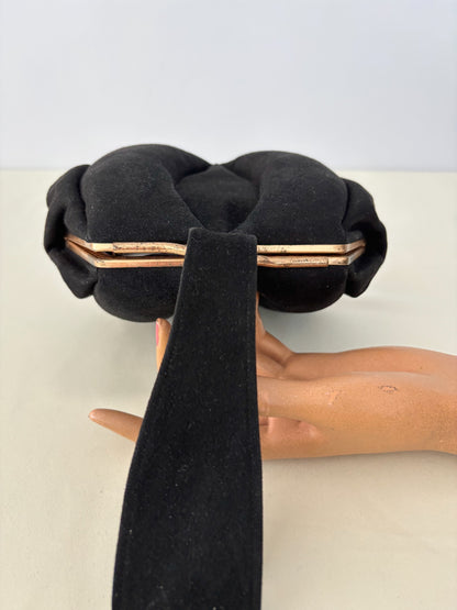1940s Black Suede Wristlet Evening Bag