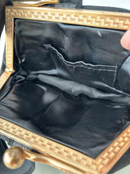 1940s Black Suede Wristlet Evening Bag