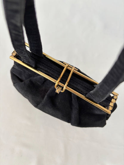 1950s Black Suede Handbag