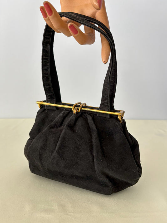 1950s Black Suede Handbag