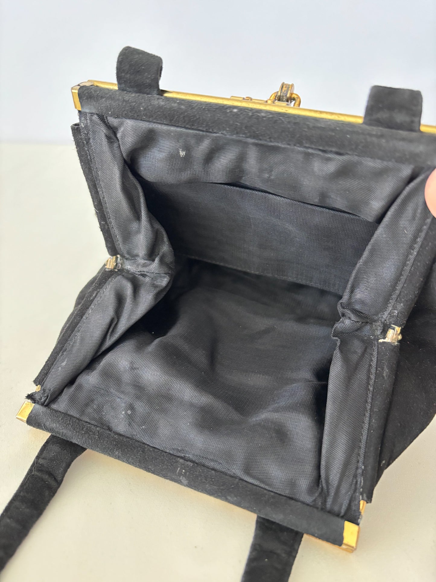1950s Black Suede Handbag