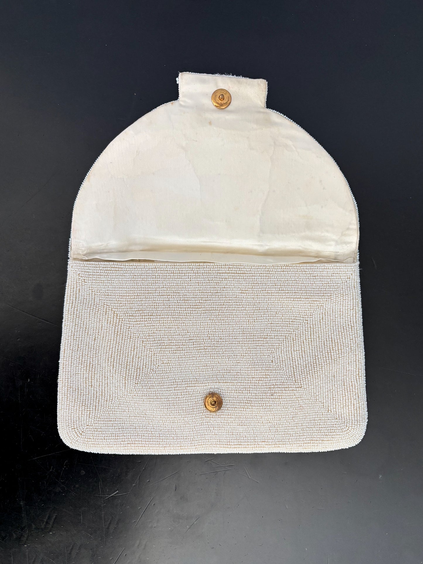 1950s/60s White Beaded Clutch Bag Handmade In Japan