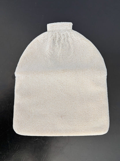 1950s/60s White Beaded Clutch Bag Handmade In Japan