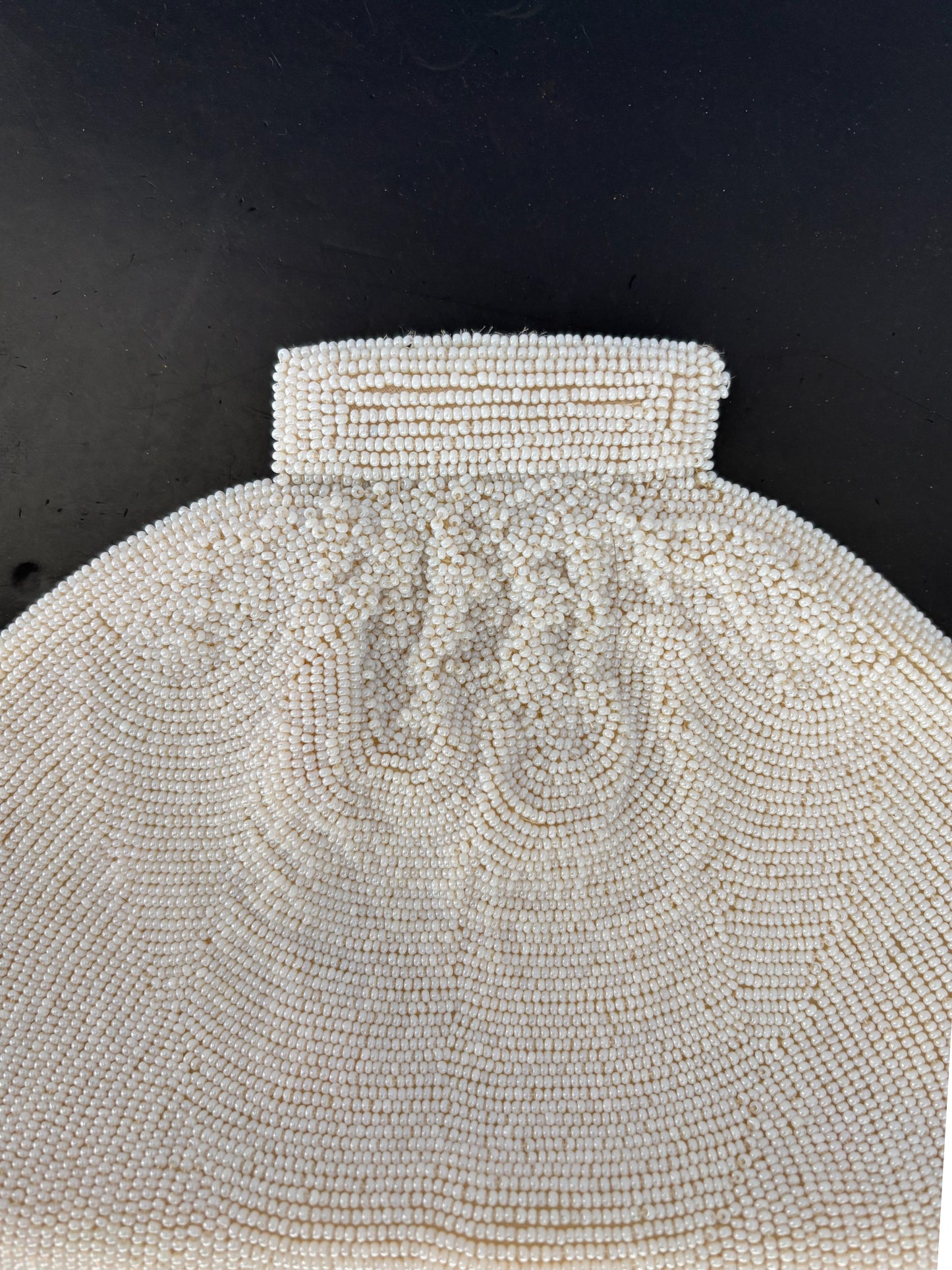 1950s/60s White Beaded Clutch Bag Handmade In Japan