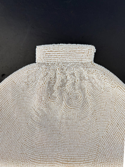 1950s/60s White Beaded Clutch Bag Handmade In Japan