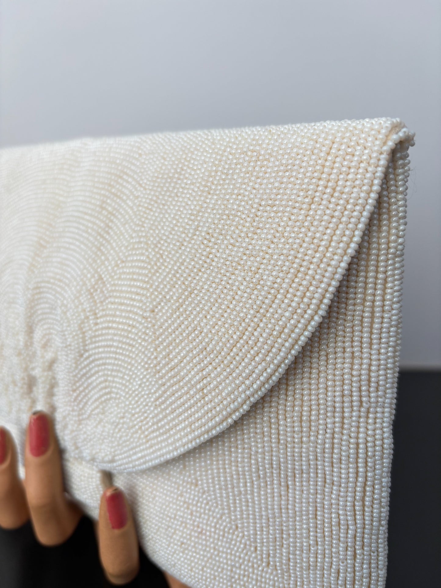 1950s/60s White Beaded Clutch Bag Handmade In Japan