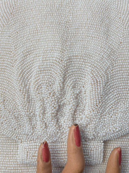 1950s/60s White Beaded Clutch Bag Handmade In Japan