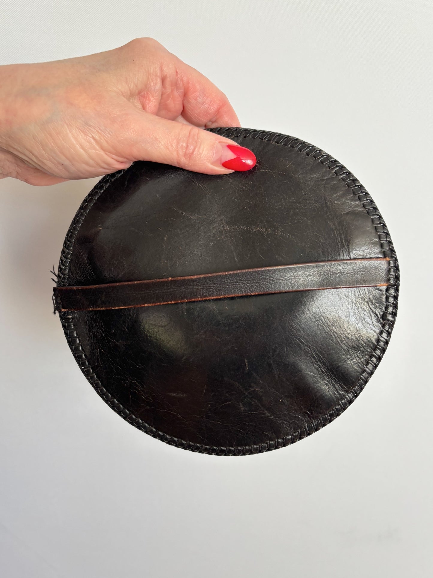 1930s/1940s Round Leather Wrist Bag