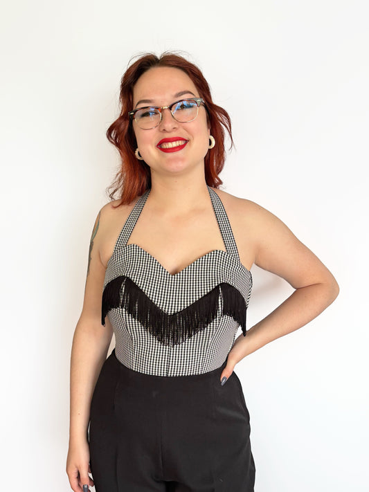 Holly Halter Top Gingham Fringe