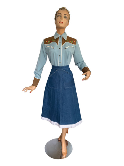 Mary Lou 1940s Western Blouse Blue/Brown - Made to Order