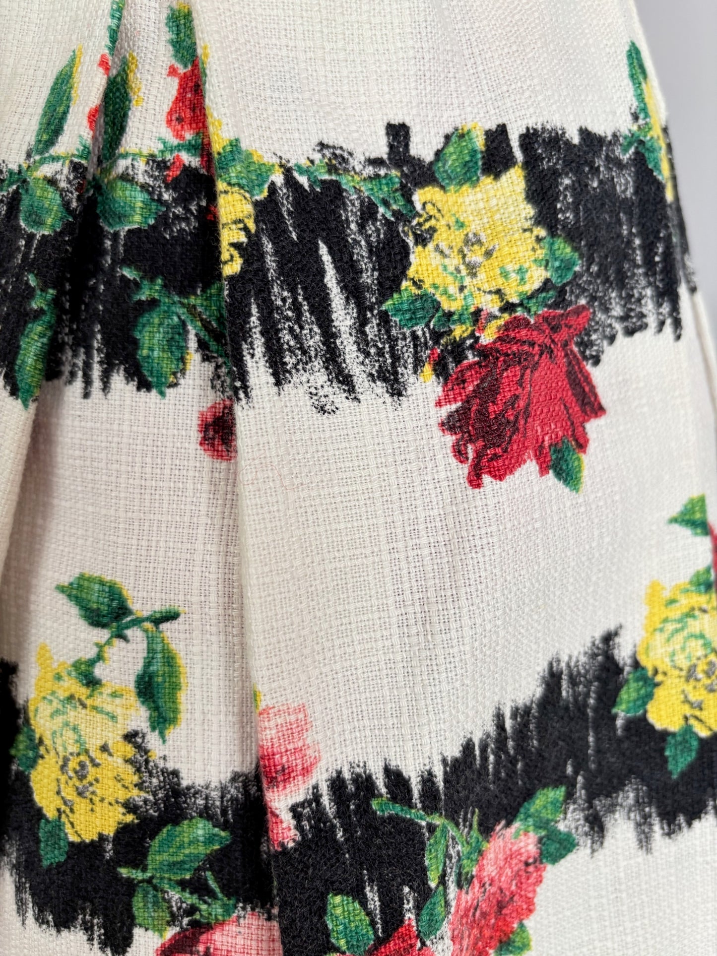 M | 1950s Floral Textured Cotton Skirt