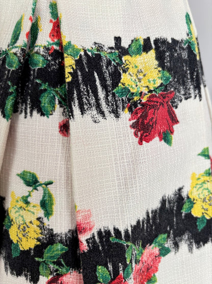 M | 1950s Floral Textured Cotton Skirt